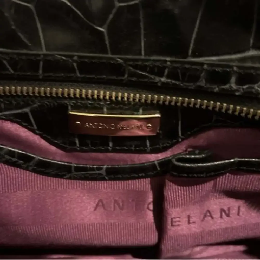 ANTONIO MELANI Black Crocodile-Embossed Satchel